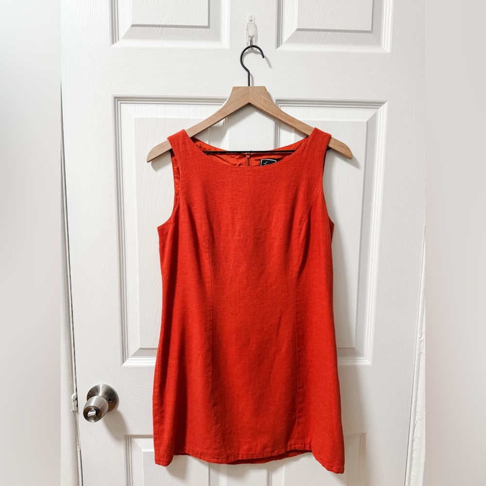 Vintage linen high neck burnt orange shift dress size 6 Lennie New York LNY fall - Picture 2 of 9
